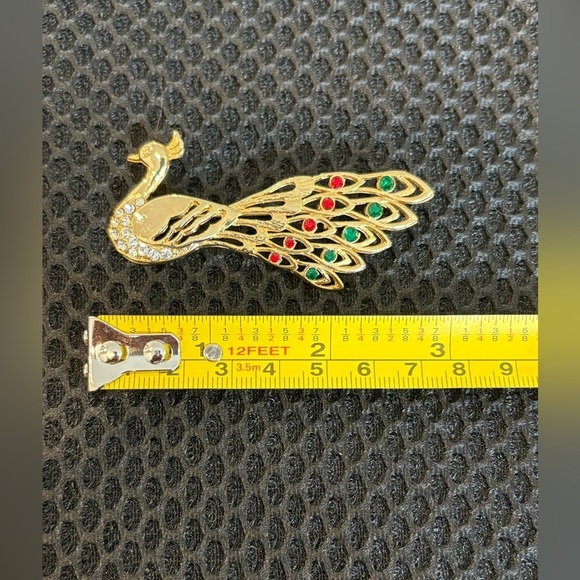 Stunning Vintage Peacock Brooch Gold Tone with Sparkling Rhinestones - Picture 5 of 9